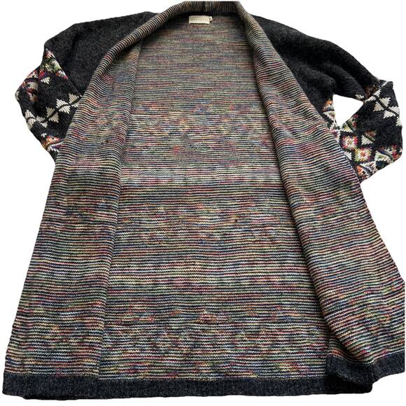 Dreamers Aztec Cardigan Sweater Women Med Gray Long Open Front Southwestern Boho - Picture 8 of 10